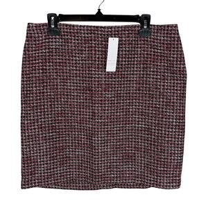White House Black Market Tweed Boot Skirt Women's 12 Red Acrylic Hidden Back Zip